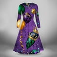 thumbnail image 3 of Jjayotai Women's Mardi Gras Costume Dress, Masquerade Mask Trumpet Print Dresses, Carnival Purple Gold Dress Multicolor XL, 3 of 4