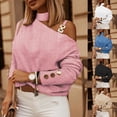 thumbnail image 3 of Women Autumn Fashion Long Sleeve Diagonal Shoulder Chain Decorative Top Blouse, 3 of 8
