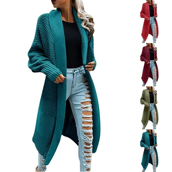Lovskoo Cardigan Sweaters for Women Open Front Solid Color Long Pocket Temperament Tassel Jacket Oversized Winter Outerwear Tops Olive Green