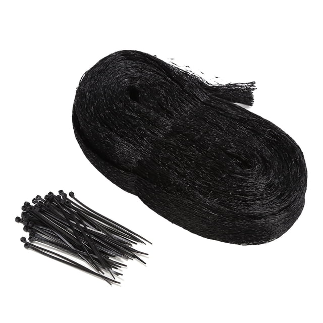 Red para pájaros con 50 bridas para cables, malla de nailon para jardín, malla antipájaros, red para plagas de plantas para vegetales y frutas, color negro