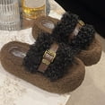 thumbnail image 5 of CHUMUD Women's Open Toe Platform Slippers Shearling-Lined Slip-On Slippers with Buckle Winter Fluffy House Bedroom Shoes, 5 of 6