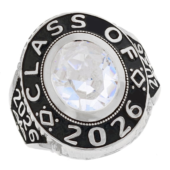 JackAni 10k White Gold April CZ Simulated Birthstone 2026 Graduation Mens Class Ring - Size 7.00