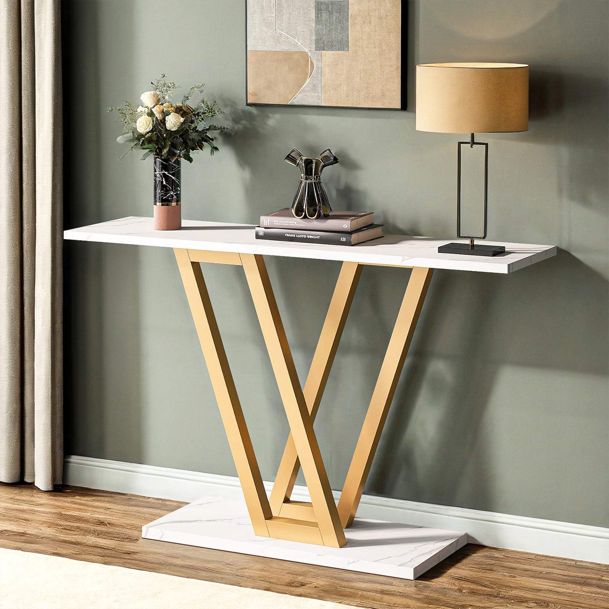 Demi Bonn 43" Console Table,dustrial Entryway Hallway Table for Hallway, Entrance, Living Room, Bedroom, White