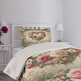 thumbnail image 2 of Ambesonne Floral Heart Quilted Coverlet 2 Pcs, Tender Medieval Garden, Twin Size, Laurel Green and Pink, 2 of 4
