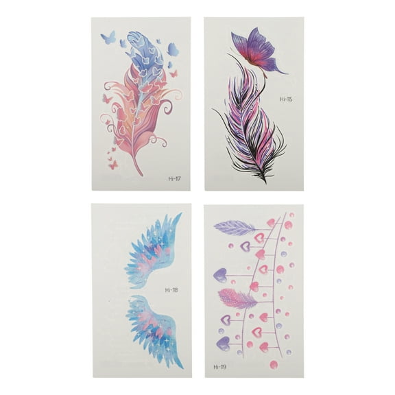 Unique Bargains 4 Pcs Luminous Fake Tattoos Wings Feathers Pattern Temporary Tatto for Adult Fluorescent Blue