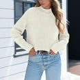 thumbnail image 5 of YueHuiYing Sweaters for Women Fashion Solid Crewneck Loose Fit Long Sleeve Contrast Knit Pullover Sweater Jumper Tops Beige S, 5 of 6