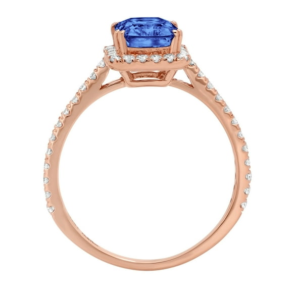 1.86 ct Emerald Cut Simulated Tanzanite Solitaire with Accents Engagement Ring for Women in 14K Rose Gold