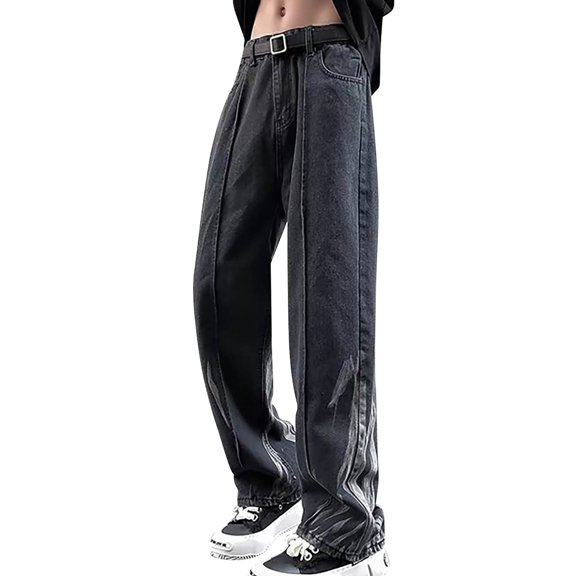 YOTMKGDO Mens Jeans, Baggy Jeans, Men'S Jeans Comfort Stretch Denim Straight Leg Relaxed Fit Jeans for Men, Black L