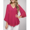 thumbnail image 3 of Weardear Chiffon Blouses for Women 3/4 Ruffle Sleeve V Neck Double Layers Shirts Summer Flowy Ladies Tops, 3 of 7