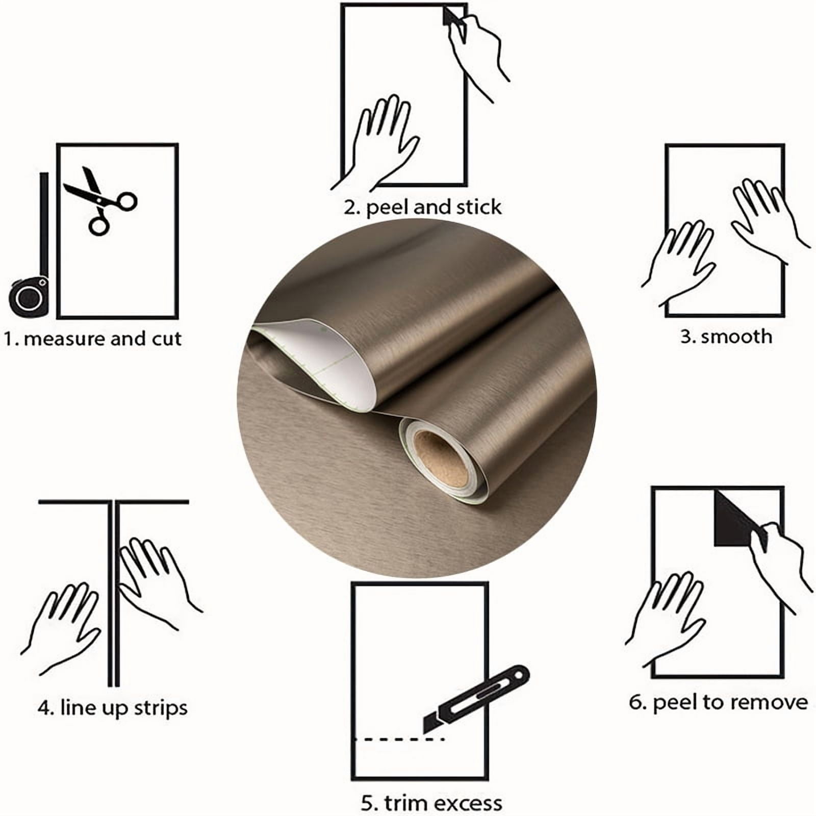 Brushed Metal Texture PET Peel and Stick Wallpaper Self Adhesive Waterproof Metallic Vinyl Finish for Wall Backsplash or Furniture Industrial Style Refrigerator Color Change 23.62 in*118/ 197 in