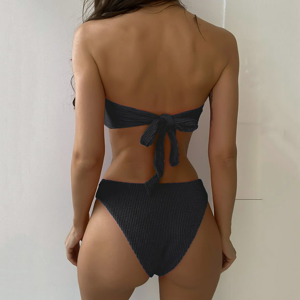 adviicd Womens 2 Piece Bathing Suits Women's 2 Piece Bikini Set Back  Braided Straps with Reversible Bottom Black,M 