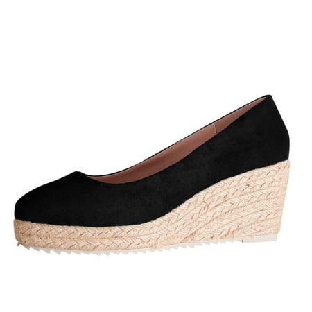 

nsendm Female Shoes Adult Low Wedges Shoes for Women Wedding Heeled Shoes with Thick Soles Fashion Women Wedge Slip on Sandals for Women Size 9 Black 7