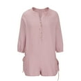 thumbnail image 4 of Diufon Cotton Linen Short Jumpsuit for Women Vneck Half Sleeve Rompers Pockets Solid Color Button Overalls, 4 of 6