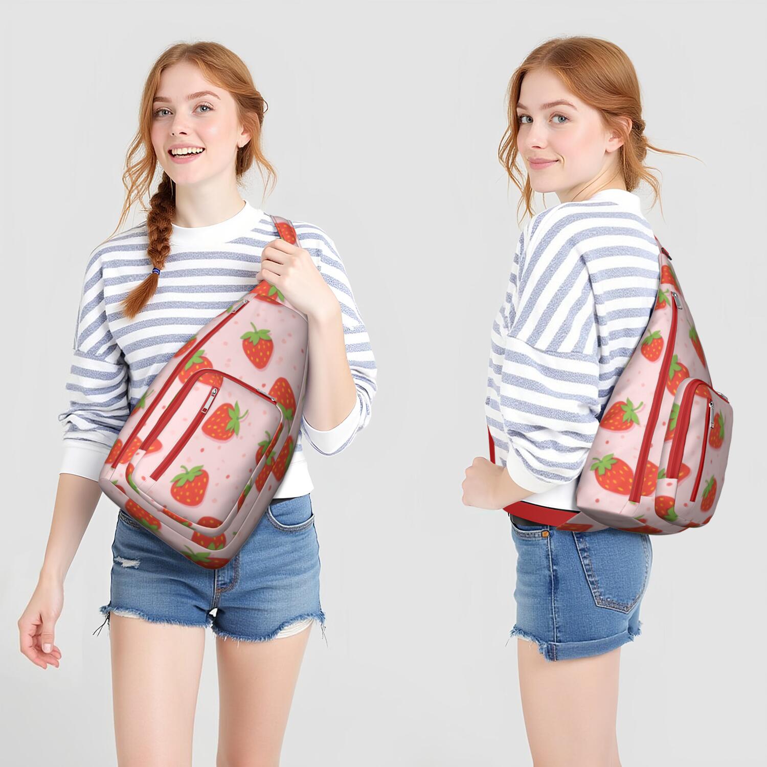 Fashion Crossbody Sling Bag Strawberry Trendy Sling Backpack for Women/Men Adjustable Lightweight Travel Hiking Casual Daypack for Women Men
