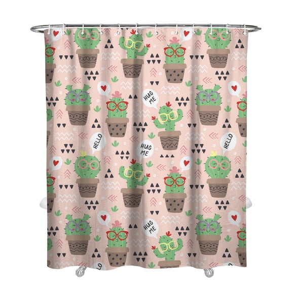 Minimalist Botanical Cactus Shower Curtain, Aesthetic Succulent and Watercolor Desert Plant Design, Boho Fabric with Hooks, Machine Washable, Great for Airbnb or RV