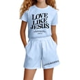 thumbnail image 5 of WELOIJEVBE Girl Summer Outfits Sets Casual Cap Sleeve T-Shirt Top and Shorts for Child Girls Girls Clothes 4-5 Years, 5 of 5
