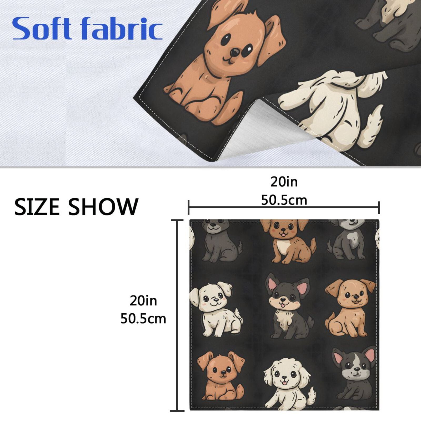 JSTEL Cute Puppy Dogs Print Cloth Napkins Set of 6, 20x20 Inch Washable and Reusable Napkin for Decoupage Dinner Party Everyday Use