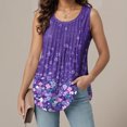 thumbnail image 2 of vigerkar Women's Summer Tank Tops Pleated Crew Neck Floral Solid Loose Fit Casual Sleeveless Flowy Boho Tunic Shirts (Dark Purple, S), 2 of 6