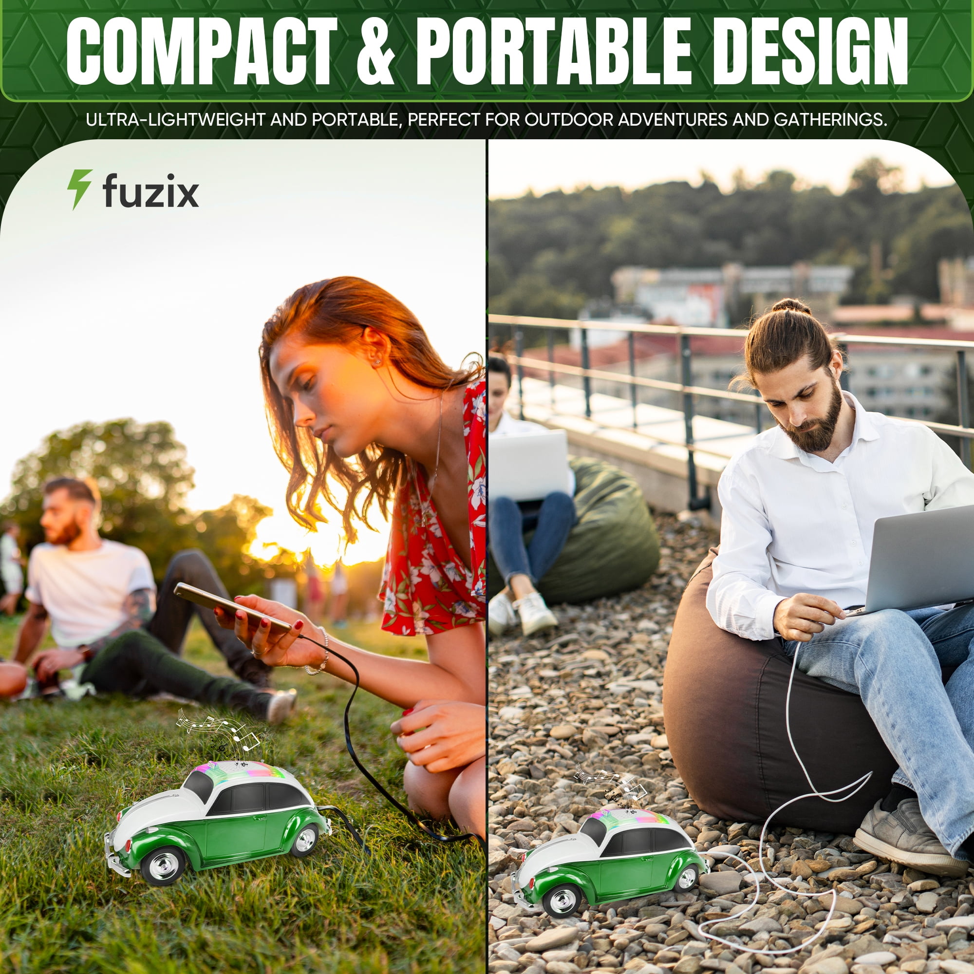 Fuzix WS-1958 Car Bluetooth Portable Speaker with LED AUX USB FM Rechargeable