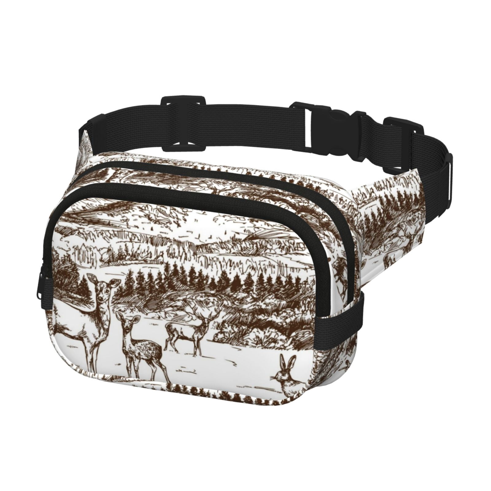 Hirioo Woodland Forest With Deers for Double Layer Waist Bag Adjustable Fanny Pack For Travel Running Hiking