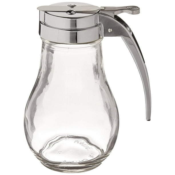Tablecraft H414 Dispensador de jarabe con tapa de metal cromado, 14 oz, transparente