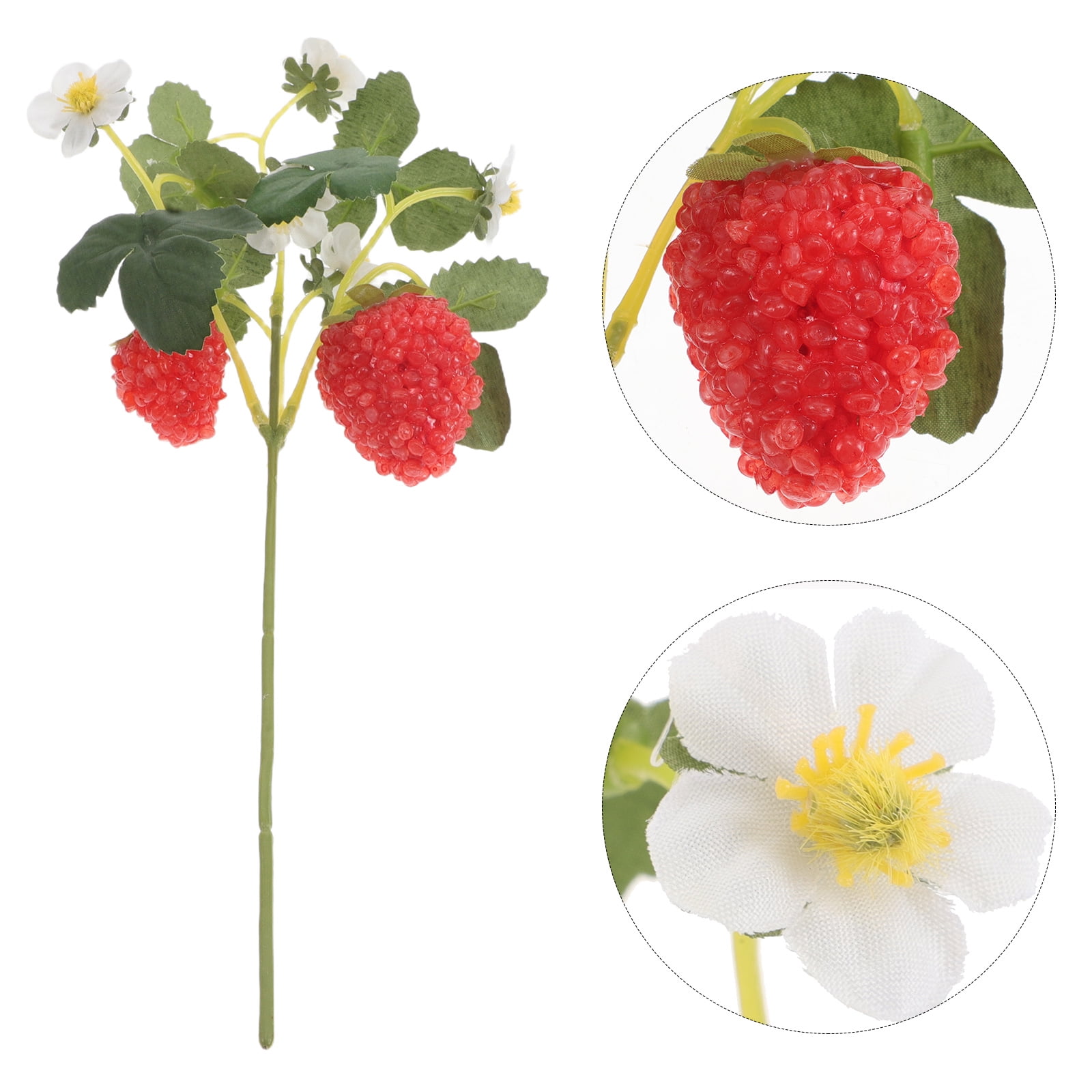 NICEXMAS 5-Pack Realistic Faux Strawberry Branches with Wild Fruit for Decorative Home and Garden Accents