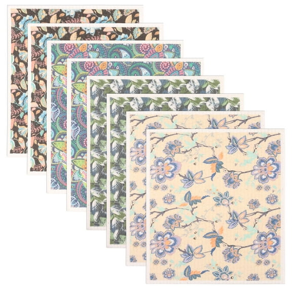 Hvxrjkn 8Pcs Swedish Dishcloths Reusable Kitchen Dish Towels Absorbent Dishcloths Washable Soft Cellulose Sponge Cloths 7.7 x 6.7in Kitchen Wash Rag for Washing Dishes