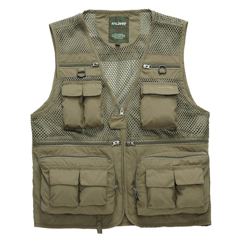 Men'S Mesh Multi-Pocket Fishing Vest Outdoor Casual Reporter Jacket ...