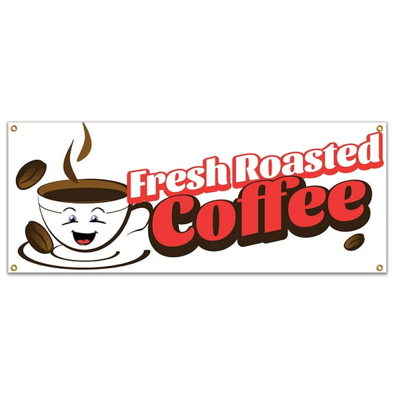 SignMission B-Fresh Roasted Coffee19 48 in. Fresh Roasted Coffee Banner with Concession Stand Food Truck Single Sided
