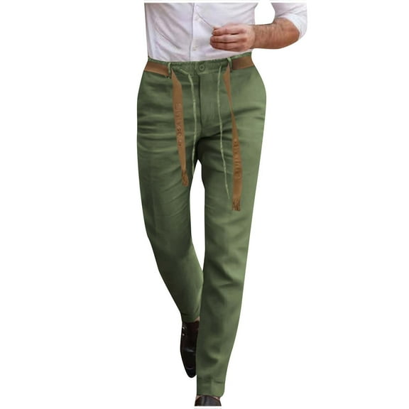 qolati Cargo Pants for Men Casual Slim Fitted Straight Legs Cotton Linen Dressy Pants Classic Fit Stretchy High Waisted Business Work Suit Trousers
