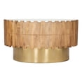 thumbnail image 3 of HomeRoots 565069 31 in. Gold Natural & White Iron Wood & Faux Marble Round Block Coffee Table, 3 of 5