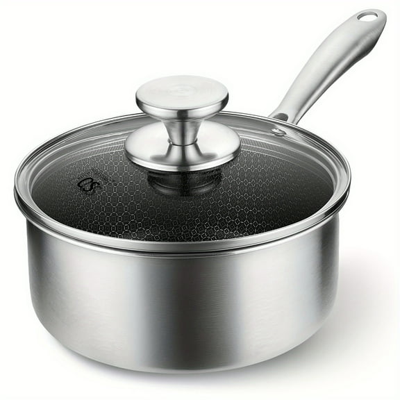 Premium Stainless Steel Saucepan Set, Triply Stainless Steel Sauce Pan With Lid, Sauce Pot With Honeycomb Interior, Nonstick Saucepan Easy To Clean, Induction Compatible, Oven Safe
