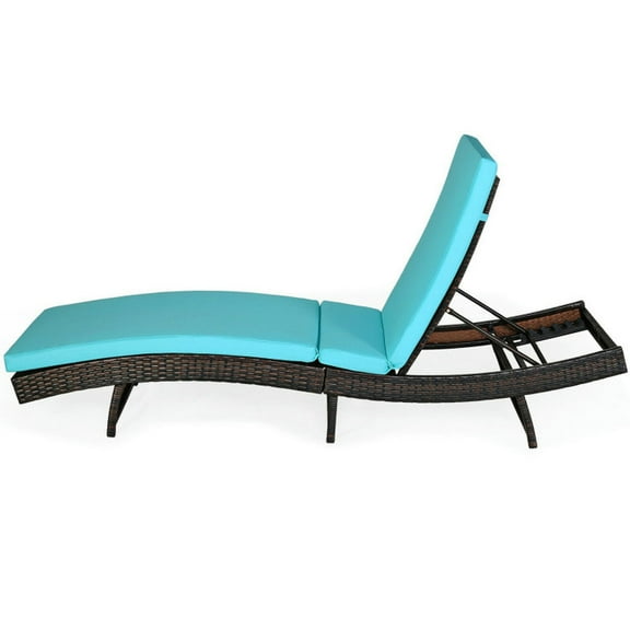 Spaco Outdoor Chaise Lounge, Outdoor Lounge Chair,Patio Folding Adjustable Rattan Chaise Lounge Chair with Cushion-Turquoise