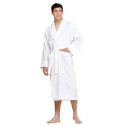 Turquaz Linen Turkish Cotton Waffle Velour Shawl Unisex Bathrobe White XXL