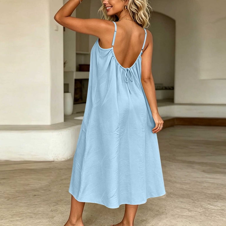 midi light blue wedding guest dress asdoklhq Floral Tuckernuck Spaghetti Strap Sleeveless V Neck Loose Casual Dress with Side Pockets Wine L restocked_au Knit Sweater Jumper Skirt Color:Nile Green waist 31.5