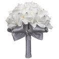 thumbnail image 7 of Wedding Bouquet, Handmade White Bridesmaid Bouquet Bridal Bouquet with Crystals Soft Ribbons, Artificial Rose Flowers for Wedding, Party and Church, Valentines Day, 7 of 7