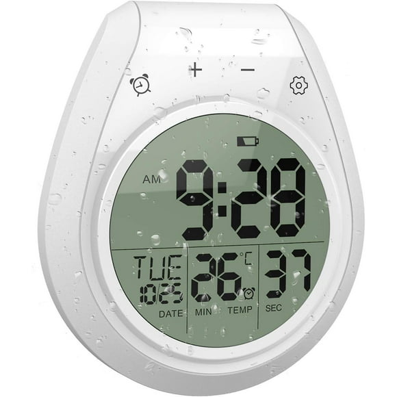 Digital Shower Clock Waterproof, Bathroom Timer Clock, Digital Kitchen Wall Clock, Large Lcd Display, 12/24 Hour Format, Indoor Temperature, Countdown