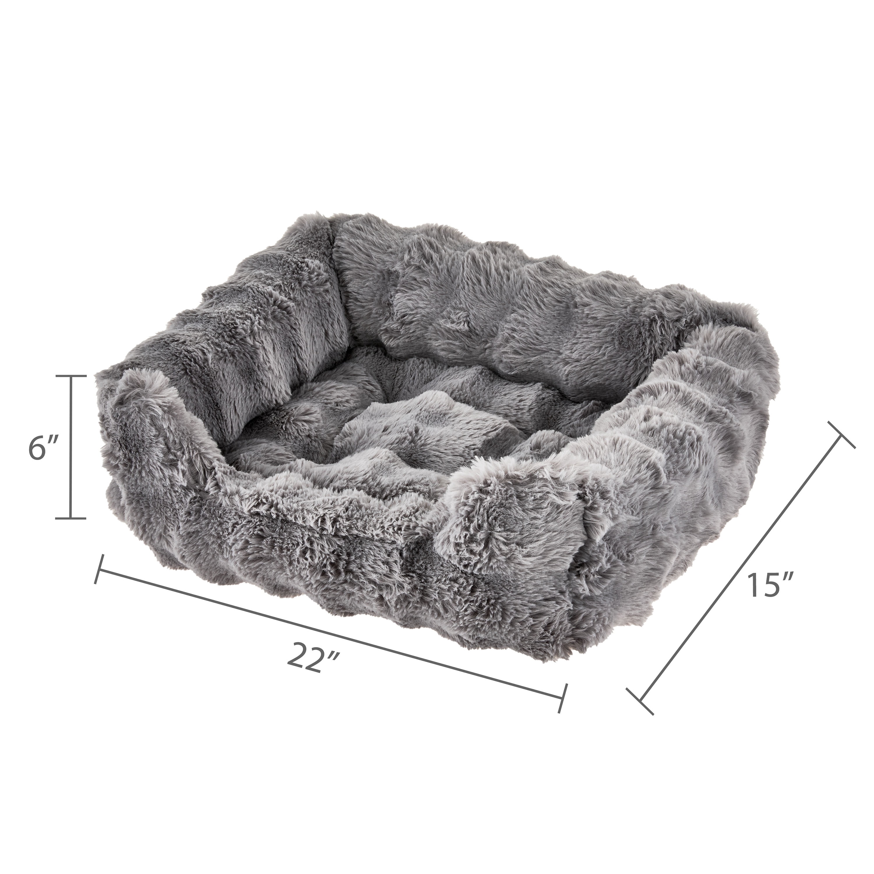 Vibrant Life Small Bubble Faux Fur Orthopedic Cuddler Dog Bed, Gray, 22" x 15"