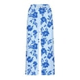 thumbnail image 7 of Oplxuo Women Casual High Waist Wide Leg Pants Summer Floral Solid Long Palazzo Pants Lounge Beach Trousers with Pocket, 7 of 7