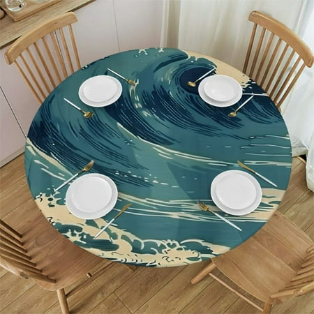 

BCIIG Wave Person Beach Round Table Cover Stain Resistant Washable Indoor Outdoor Tablecloth Kitchen Dining Wedding Parties 100% Polyester Fiber 54-58