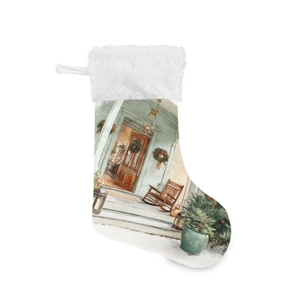 Christmas Stocking with Hanging Loop for Family Holiday Ornament Charming Christmas Doorway