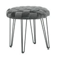 thumbnail image 4 of Powell Anya Round Handwoven Velvet Ottoman with Hairpin Legs, Gray, 4 of 7