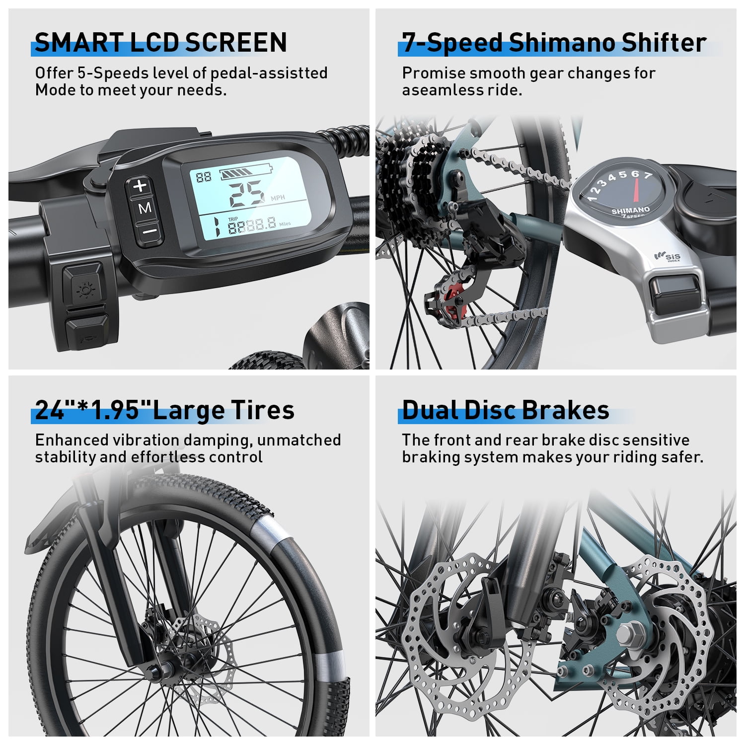 24" Fat Tire Electric Bike for Adults, 540W Motor 25MPH Ebike, 40 Mile Range Electric Mountain Bicycle with Front Suspension & Shimano 7-Speed