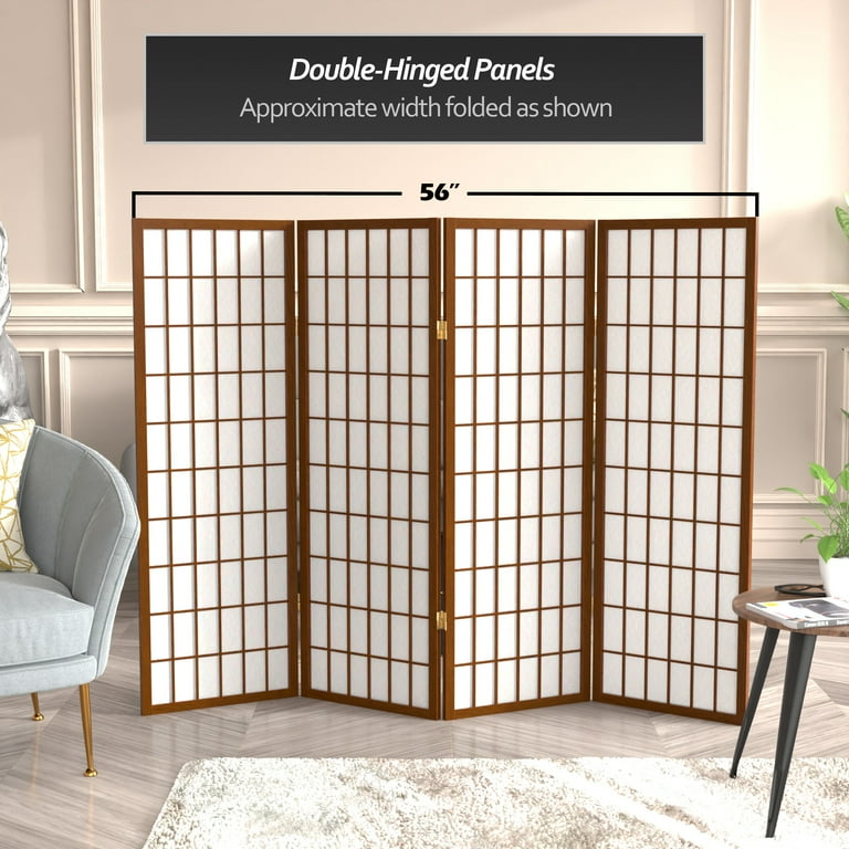 Red Lantern 4 ft. Short Window Pane Shoji Screen - Walnut