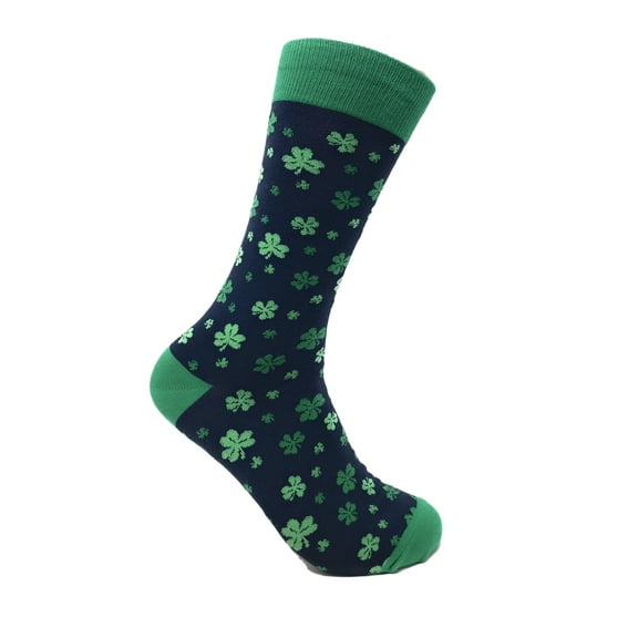 Urban-Peacock Men's Crew Socks: Clovers in Dark Navy Blue & Green - 1 Pair