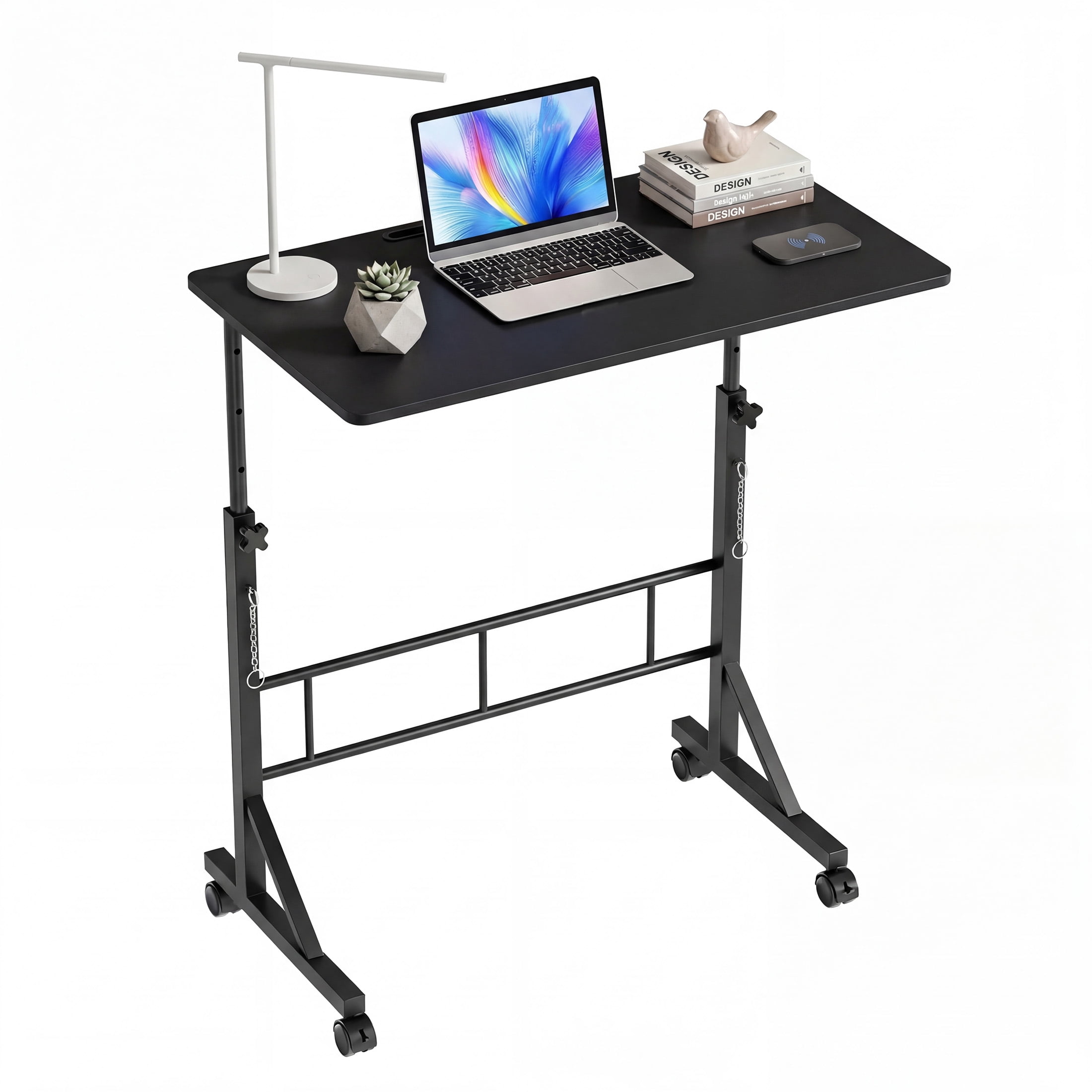 EDX Small Height Adjustable Standing Desk with Wheels, Mobile Rolling Computer Desk for Home Office, Sit Stand Laptop Desk for Walking Pad, Black