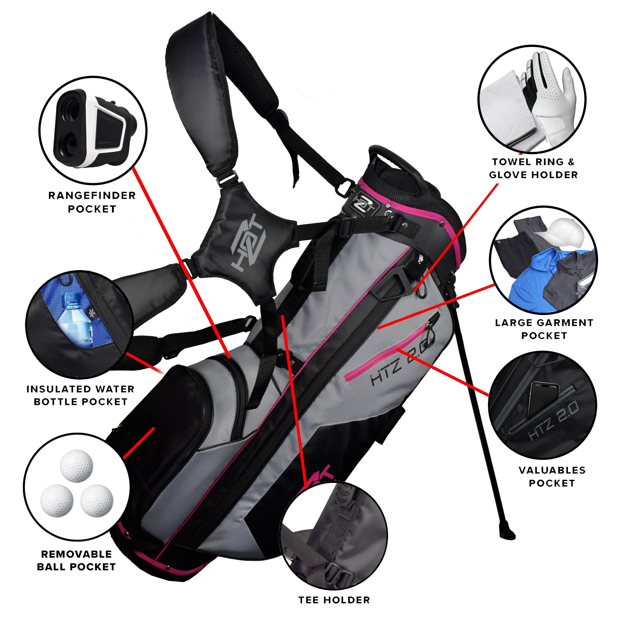 Hot-Z Golf Ladies 2.0 Stand Bag Black/Grey/Pink