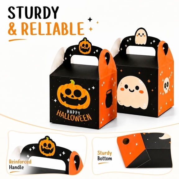 12 Pack Halloween Treat Boxes with Handles, Pumpkin and Ghost Paper Gift Boxes for Party Favors, Candy, Goodies, Assorted