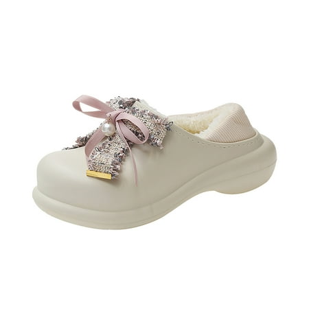 

EQWLJWE 2022 Booties for Ladies Winter Warm Slippers Indoor Plush Bow Outdoor Waterproof Bag With Thick Soled Cute Woman Shoes Deals Discount Clearance