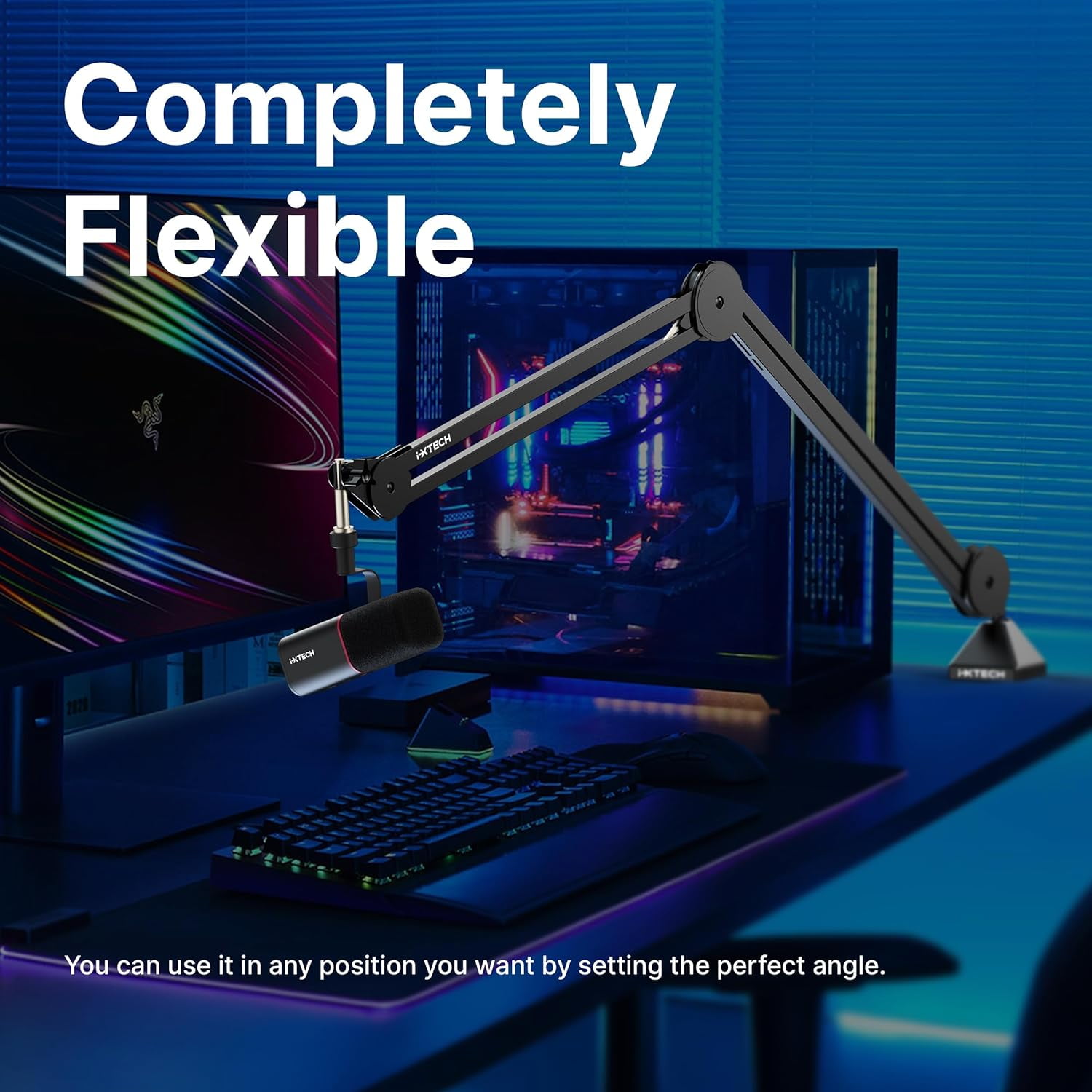 IXTECH Microphone Boom Arm Stand, Heavy Duty Adjustable Mic Stand with Cable Ties, Desk Mount Arm Stand for Gaming Streaming Podcasting (LARGE).